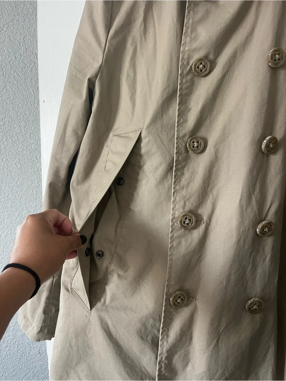Superdry Double-Breasted Trench Coat in Beige/khaki